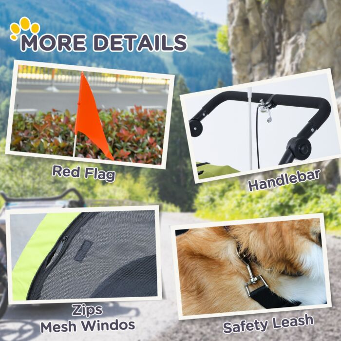 Pawhut Dog Bike Trailer Steel Pet Cart Carrier For Bicycle 360° Rotatable With Reflectors 3 Wheels Push/ Pull/ Brake Water Resistant Green