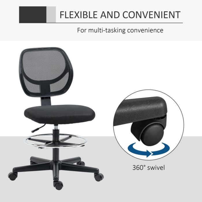 Vinsetto Ergonomic Mesh Standing Desk Chair With Adjustable Footrest Ring And Seat Height Black