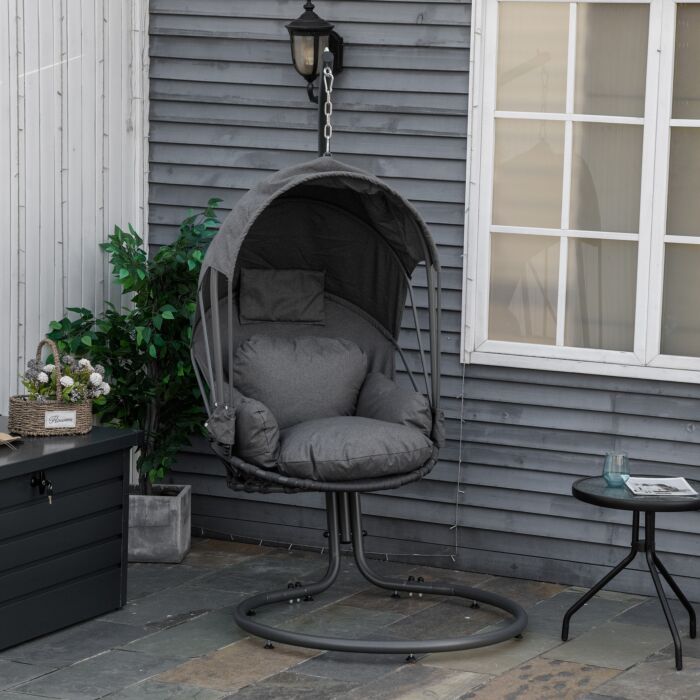 Outsunny Hanging Egg Chair Swing Hammock Chair With Stand, Cushion And Retractable Canopy, For Indoor And Outdoor, Grey
