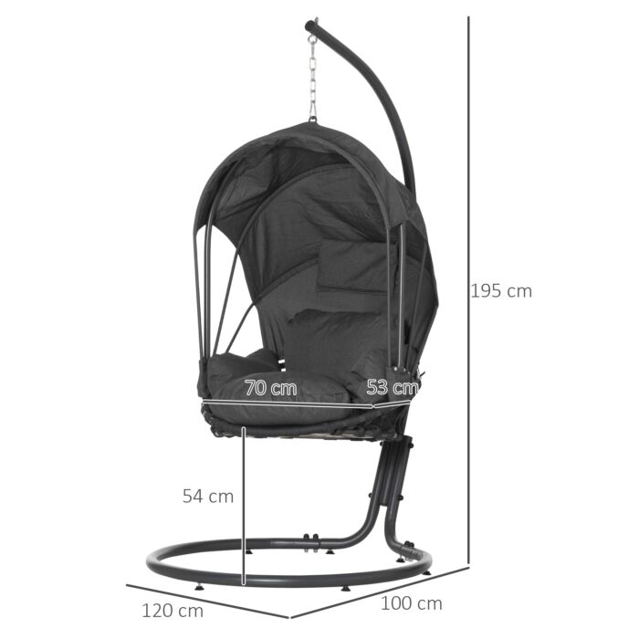 Outsunny Hanging Egg Chair Swing Hammock Chair With Stand, Cushion And Retractable Canopy, For Indoor And Outdoor, Grey