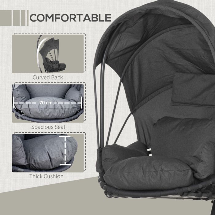 Outsunny Hanging Egg Chair Swing Hammock Chair With Stand, Cushion And Retractable Canopy, For Indoor And Outdoor, Grey
