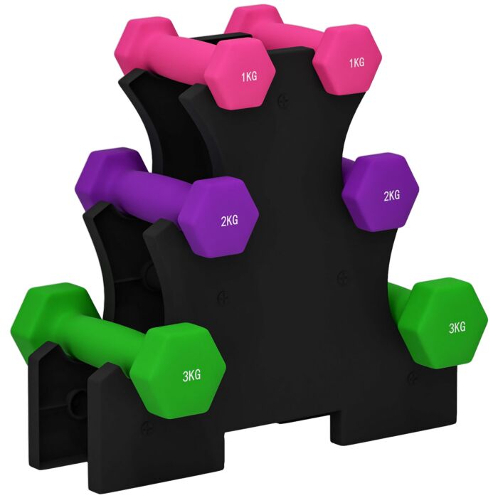 Sportnow 2 X 1kg, 2 X 2kg, 2 X 3kg Dumbbells Set With Dumbbell Rack, Hand Weights For Home Gym Training