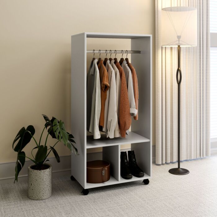 Homcom Open Wardrobe For Bedroom, Small Wardrobe On Wheels With Clothes Rail, Storage Shelves, Mobile Garment Rack For Clothes Storage, Cloakroom, Hallway, Grey