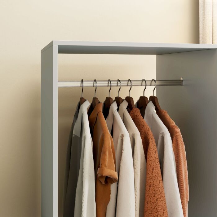 Homcom Open Wardrobe For Bedroom, Small Wardrobe On Wheels With Clothes Rail, Storage Shelves, Mobile Garment Rack For Clothes Storage, Cloakroom, Hallway, Grey