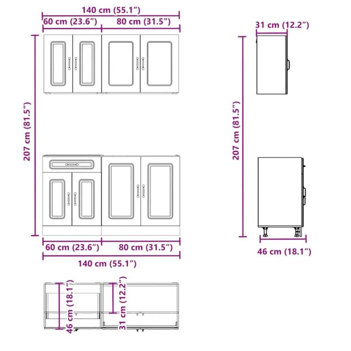 Vidaxl 4 Piece Kitchen Cabinet Set Kalmar Brown Oak Engineered Wood