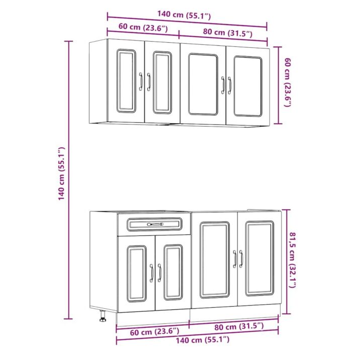 Vidaxl 4 Piece Kitchen Cabinet Set Kalmar Brown Oak Engineered Wood
