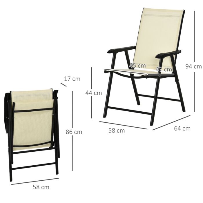 Outsunny Set Of 2 Foldable Metal Garden Chairs Outdoor Patio Park Dining Seat Yard Furniture Beige