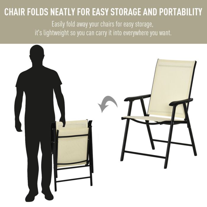 Outsunny Set Of 2 Foldable Metal Garden Chairs Outdoor Patio Park Dining Seat Yard Furniture Beige