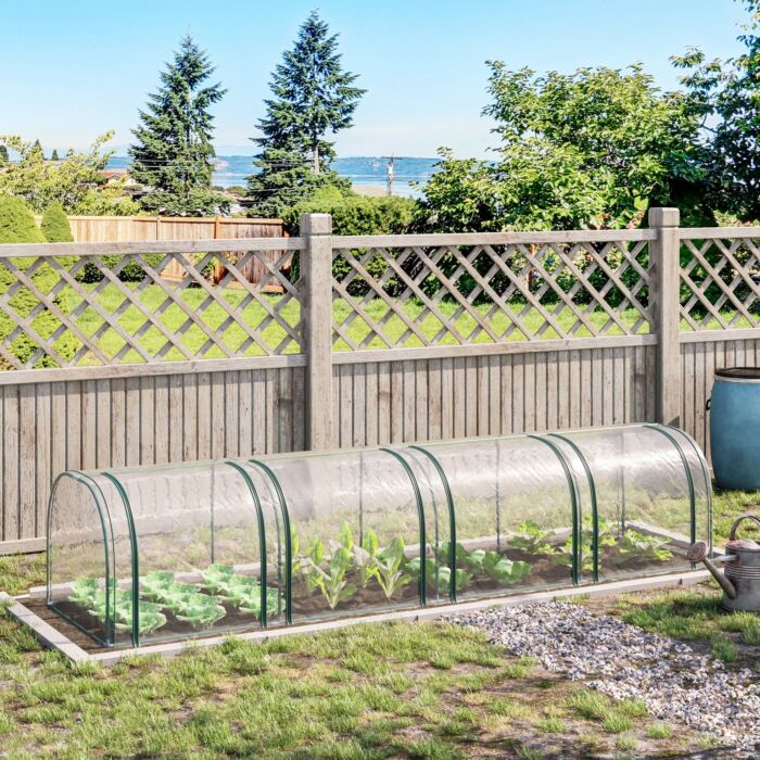 Outsunny Pvc Tunnel Greenhouse Green Grow House Steel Frame For Garden Backyard With Zipper Doors 395x100x80 Cm Clear