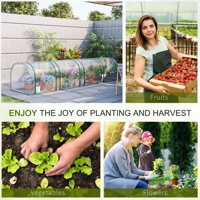 Outsunny Pvc Tunnel Greenhouse Green Grow House Steel Frame For Garden Backyard With Zipper Doors 395x100x80 Cm Clear