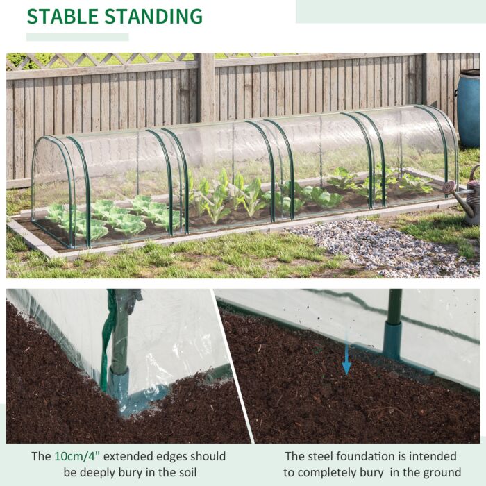 Outsunny Pvc Tunnel Greenhouse Green Grow House Steel Frame For Garden Backyard With Zipper Doors 395x100x80 Cm Clear