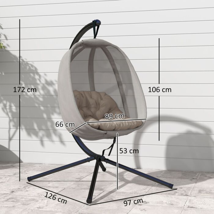 Outsunny Hanging Egg Chair, Folding Swing Hammock With Cushion And Stand For, Patio Garden Furniture, Khaki