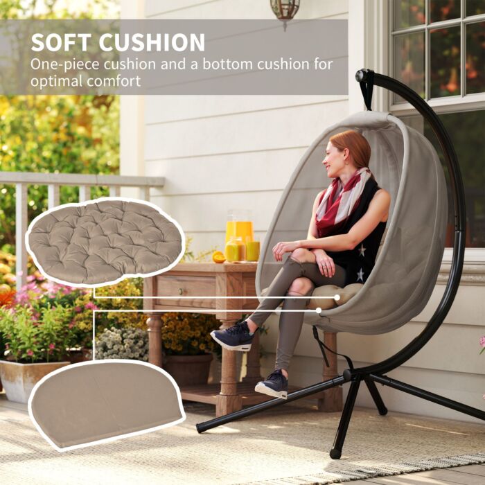 Outsunny Hanging Egg Chair, Folding Swing Hammock With Cushion And Stand For, Patio Garden Furniture, Khaki