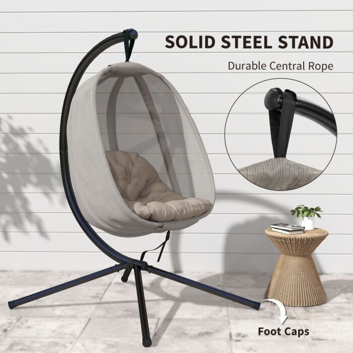 Outsunny Hanging Egg Chair, Folding Swing Hammock With Cushion And Stand For, Patio Garden Furniture, Khaki