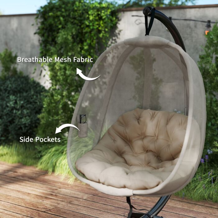 Outsunny Hanging Egg Chair, Folding Swing Hammock With Cushion And Stand For, Patio Garden Furniture, Khaki