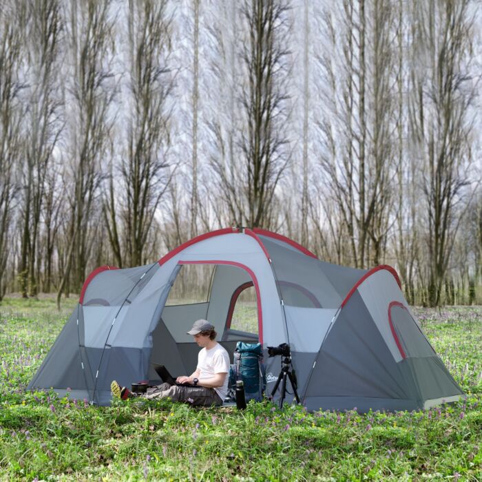Outsunny 5-6 Man Dome Camping Tent Hiking Shelter Uv Protection Water Resistant Tunnel Sun Shade - Grey