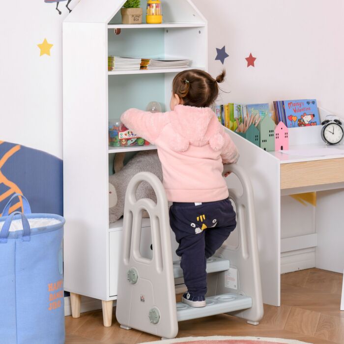 Homcom Two Step Stool For Kids Toddlers Ladder Or Toilet Potty Training Bathroom Sink Bedroom Kitchen Helper With Non-slip Handle And Feet Pad