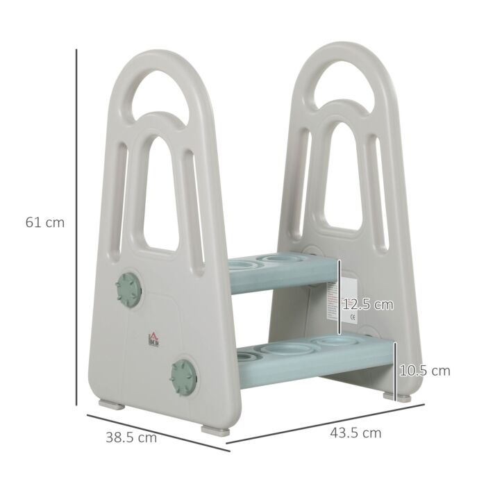 Homcom Two Step Stool For Kids Toddlers Ladder Or Toilet Potty Training Bathroom Sink Bedroom Kitchen Helper With Non-slip Handle And Feet Pad