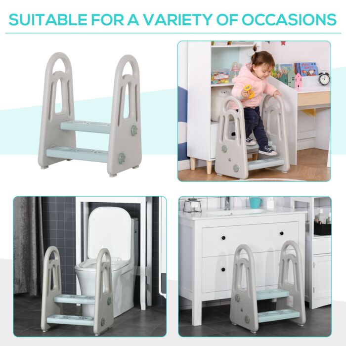 Homcom Two Step Stool For Kids Toddlers Ladder Or Toilet Potty Training Bathroom Sink Bedroom Kitchen Helper With Non-slip Handle And Feet Pad