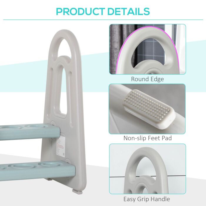 Homcom Two Step Stool For Kids Toddlers Ladder Or Toilet Potty Training Bathroom Sink Bedroom Kitchen Helper With Non-slip Handle And Feet Pad