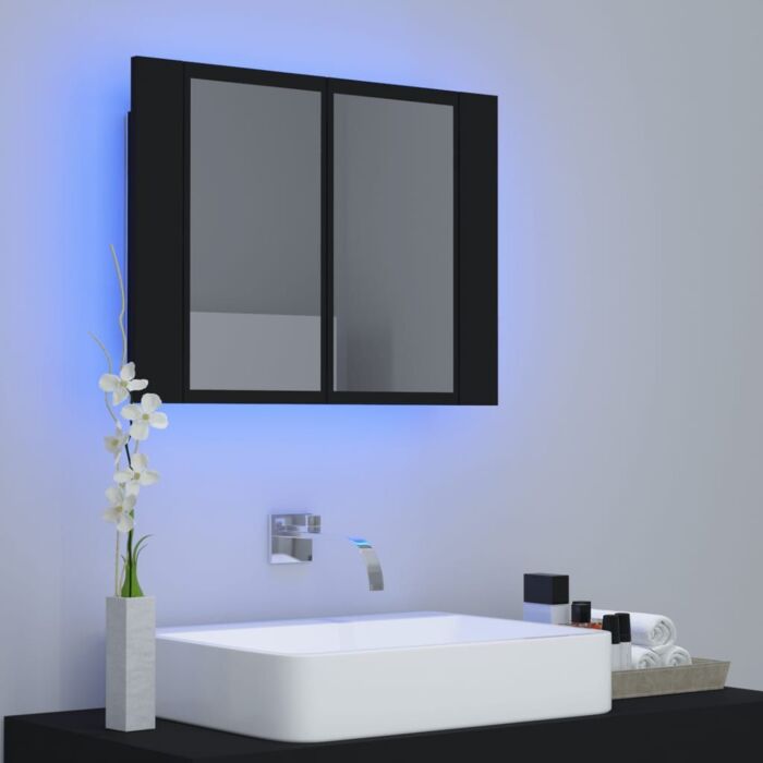 Vidaxl Led Bathroom Mirror Cabinet Black 60x12x45 Cm Acrylic