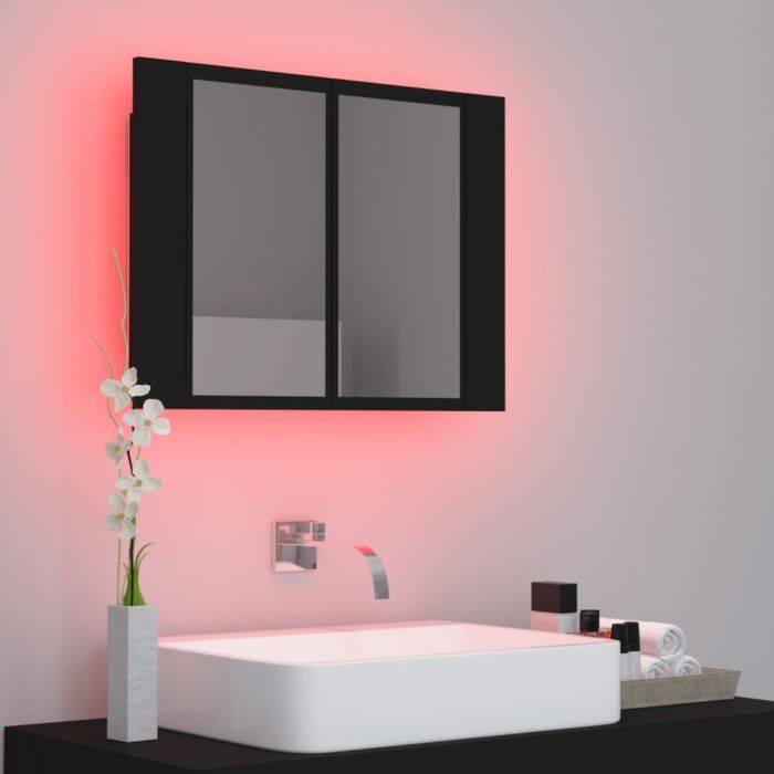 Vidaxl Led Bathroom Mirror Cabinet Black 60x12x45 Cm Acrylic