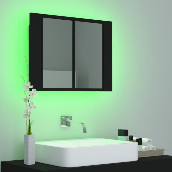 Vidaxl Led Bathroom Mirror Cabinet Black 60x12x45 Cm Acrylic