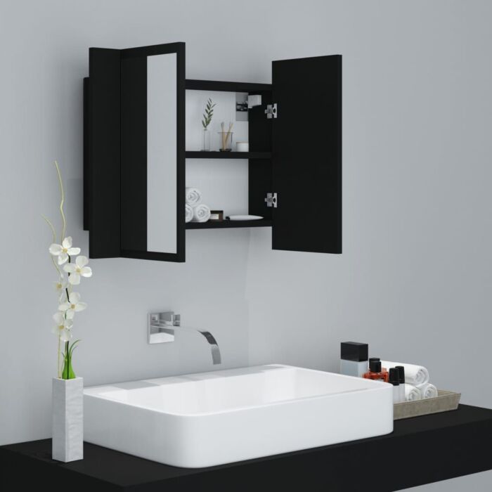 Vidaxl Led Bathroom Mirror Cabinet Black 60x12x45 Cm Acrylic