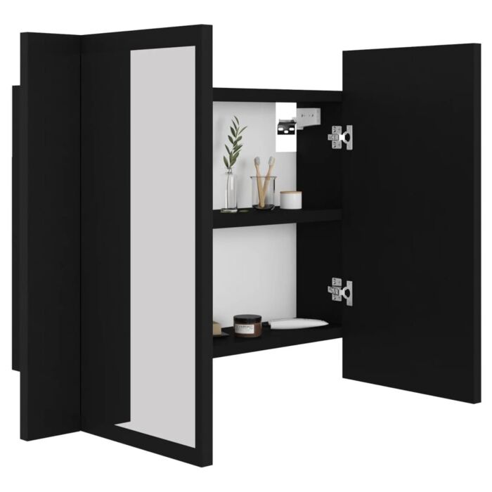 Vidaxl Led Bathroom Mirror Cabinet Black 60x12x45 Cm Acrylic