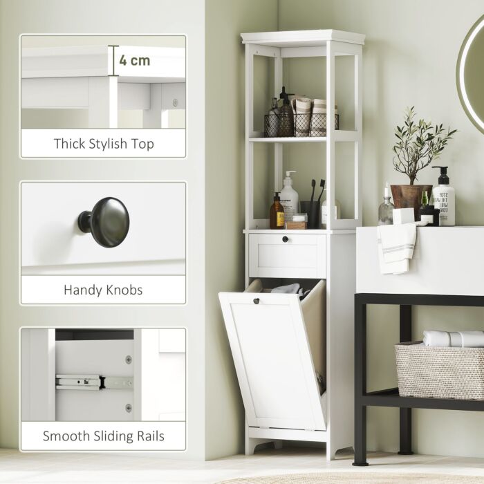Homcom Tall Bathroom Cabinet With Tilt-out Laundry Basket - White