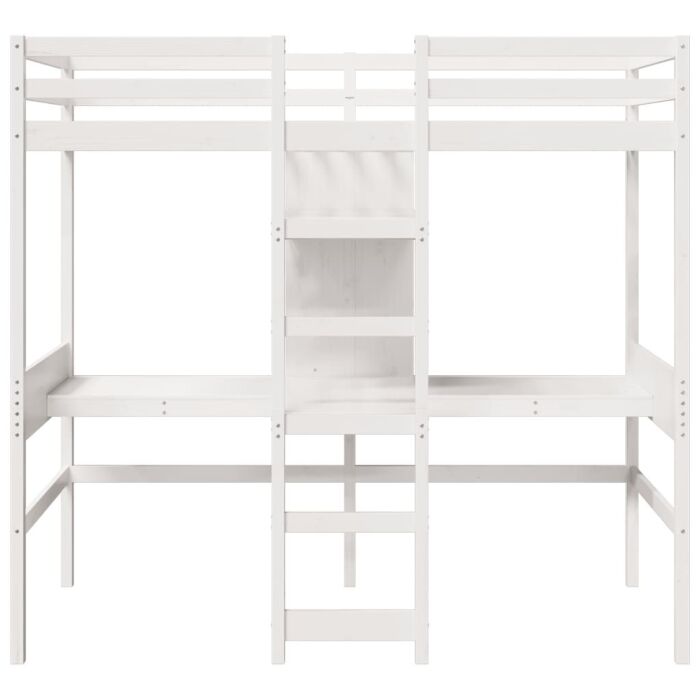 Vidaxl Loft Bed Frame With Desk And Shelves White 90x200cm Solid Wood Pine