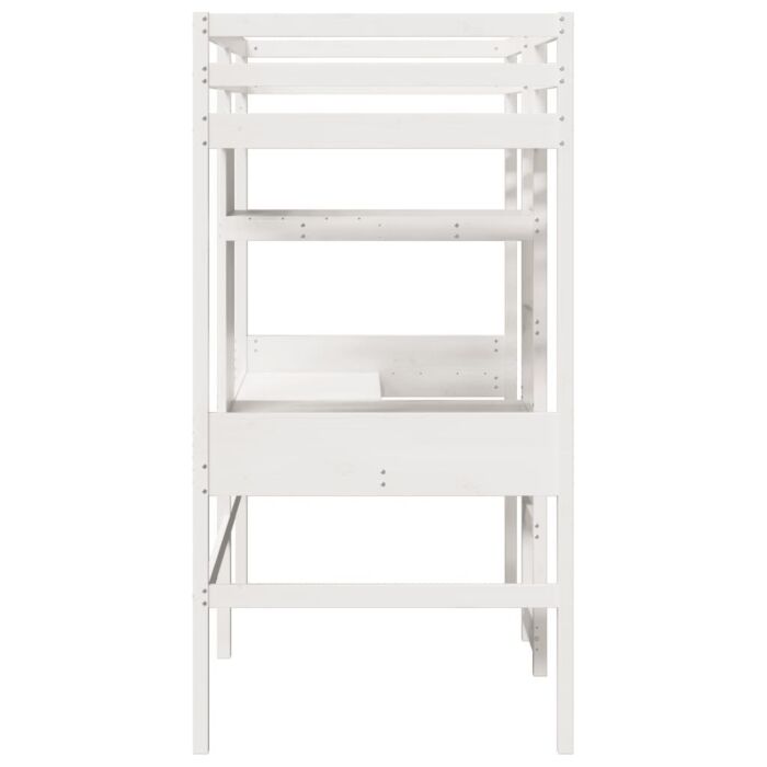 Vidaxl Loft Bed Frame With Desk And Shelves White 90x200cm Solid Wood Pine
