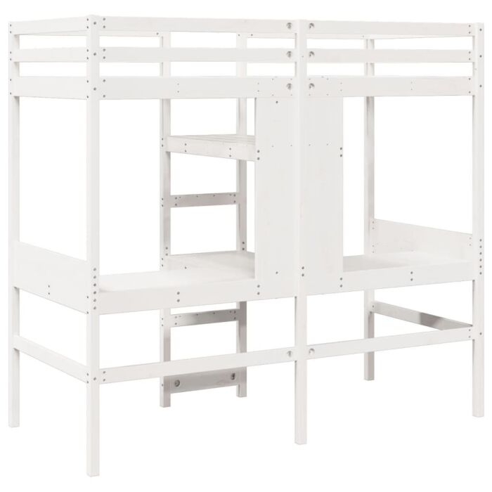 Vidaxl Loft Bed Frame With Desk And Shelves White 90x200cm Solid Wood Pine