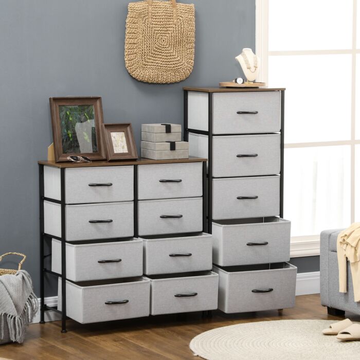 Homcom Chest Of Drawers, Fabric Storage Drawers, Industrial Bedroom Dresser W/5 Fabric Drawers, Steel Frame, Wooden Top For Nursery, Living Room Grey