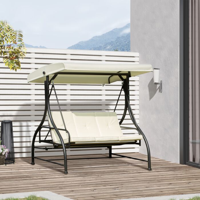 Outsunny 3 Seater Swing Chair-beige/black