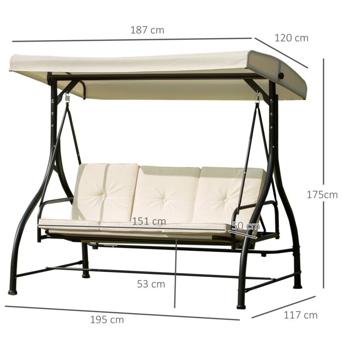 Outsunny 3 Seater Swing Chair-beige/black