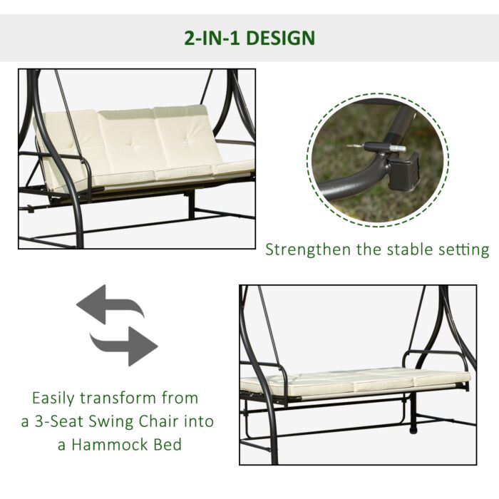 Outsunny 3 Seater Swing Chair-beige/black