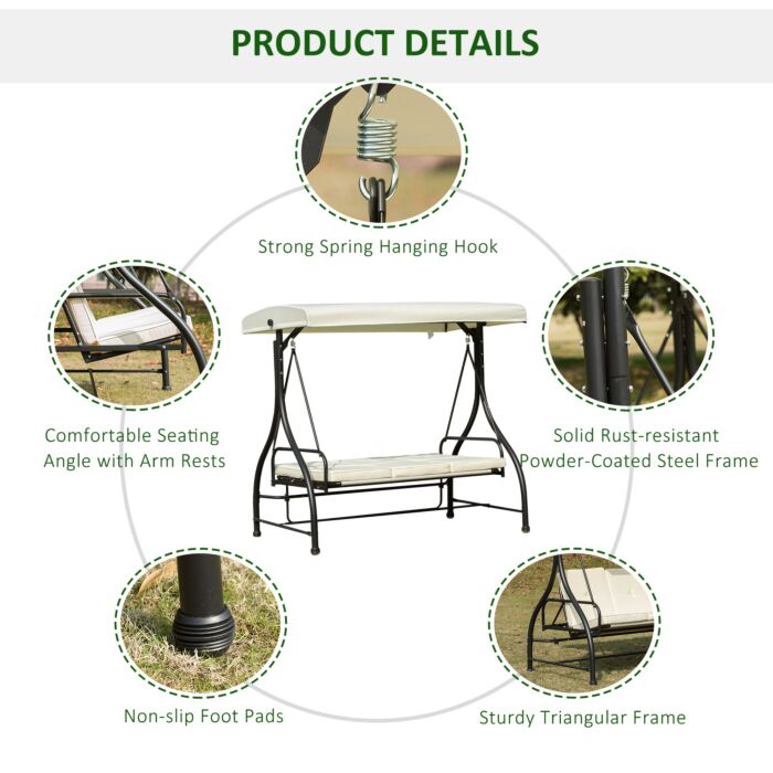Outsunny 3 Seater Swing Chair-beige/black