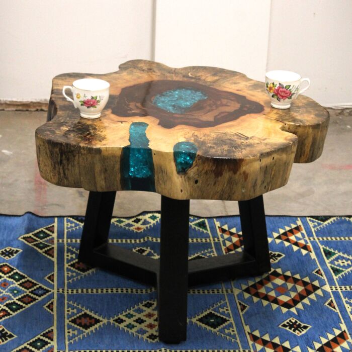 Tamarind And Resin Coffee Table - Aqua