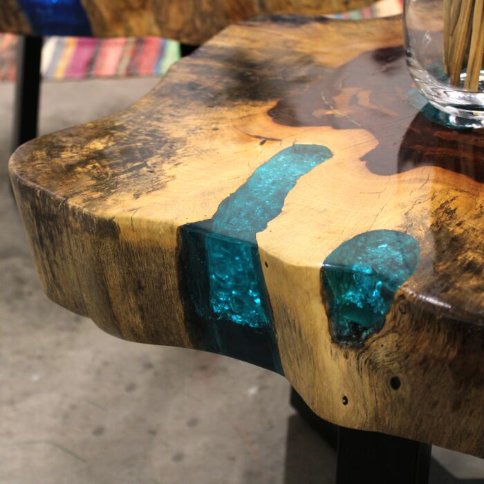 Tamarind And Resin Coffee Table - Aqua