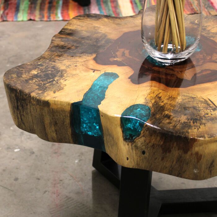 Tamarind And Resin Coffee Table - Aqua