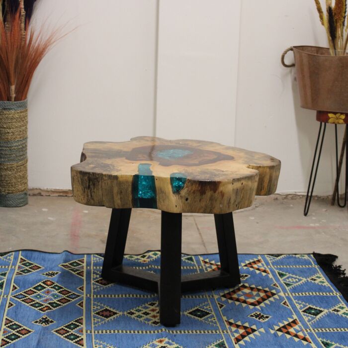 Tamarind And Resin Coffee Table - Aqua