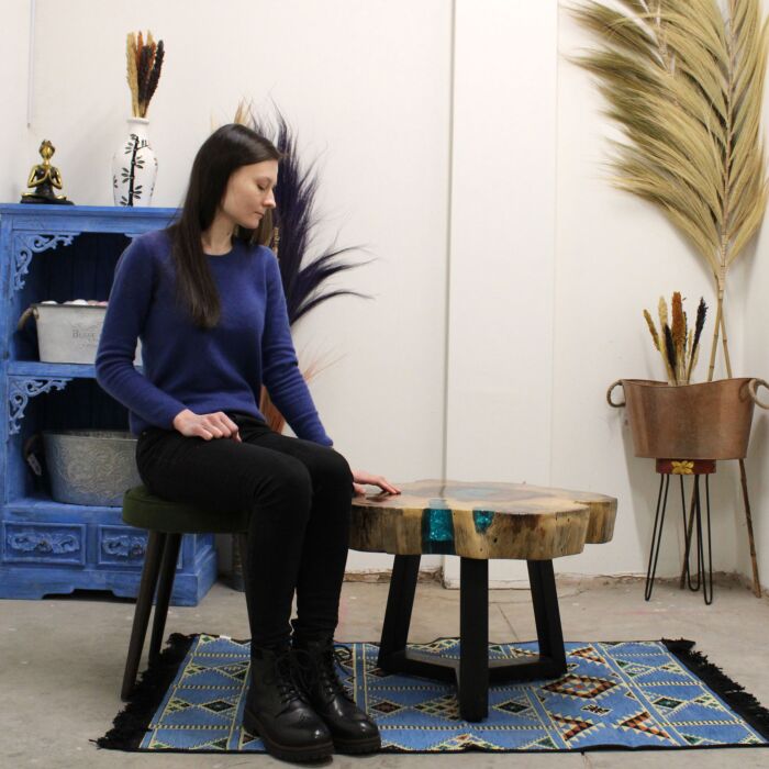 Tamarind And Resin Coffee Table - Aqua