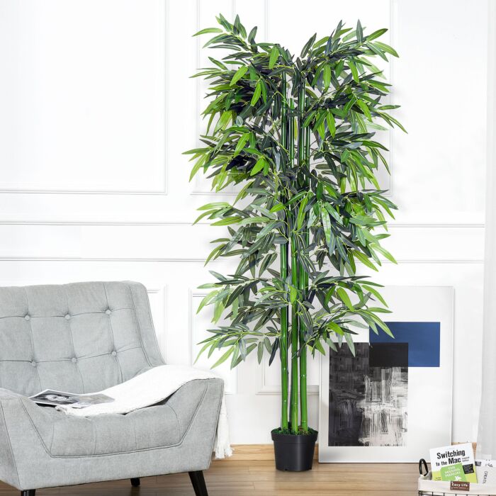 Outsunny 6ft Artificial Bamboo Tree Plant Greenary In A Pot For Home Office Planter 1.8m