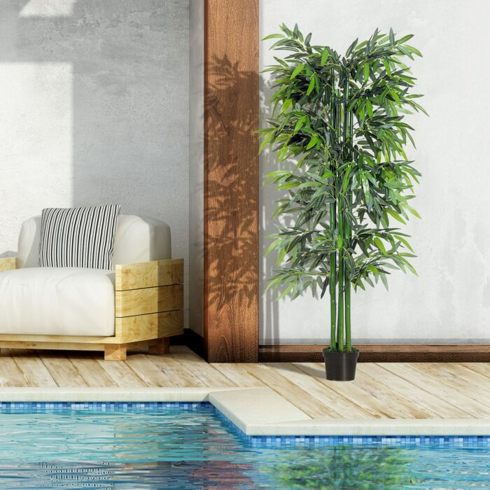Outsunny 6ft Artificial Bamboo Tree Plant Greenary In A Pot For Home Office Planter 1.8m