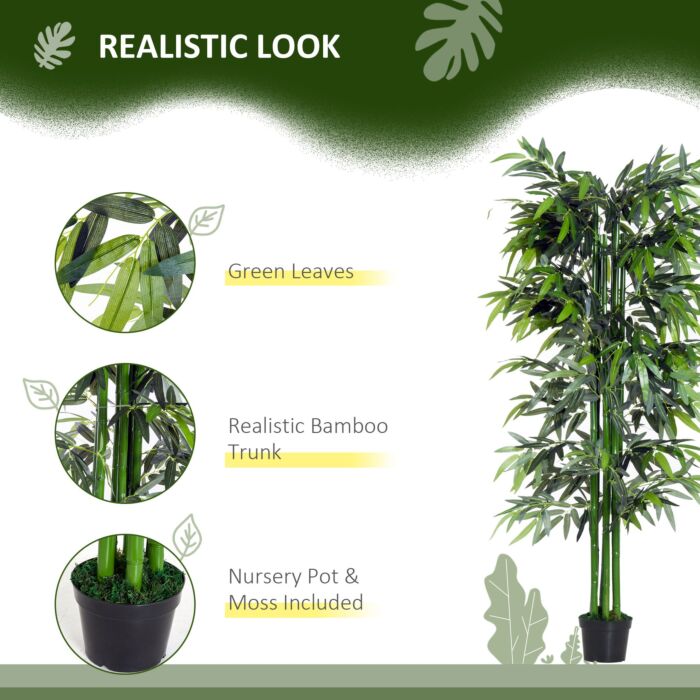 Outsunny 6ft Artificial Bamboo Tree Plant Greenary In A Pot For Home Office Planter 1.8m