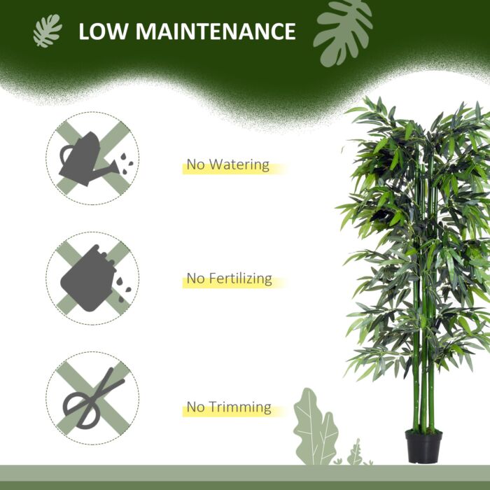 Outsunny 6ft Artificial Bamboo Tree Plant Greenary In A Pot For Home Office Planter 1.8m
