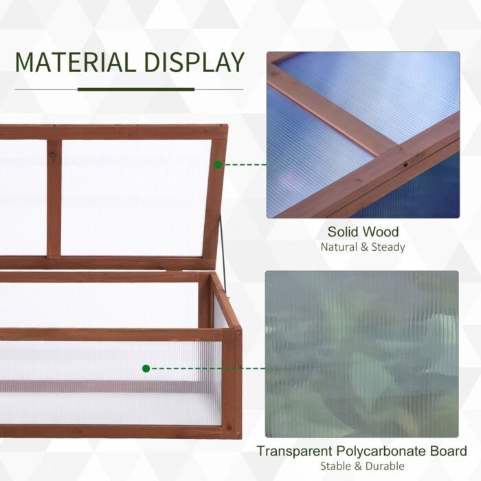 Outsunny Wooden Framed Polycarbonate Cold Frame Greenhouse For Plants Outdoor With Openable & Tilted Top Cover, Pc Board, Brown, 100 X 65 X 40cm