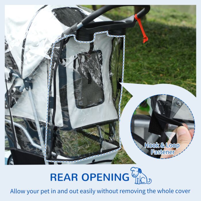 Pawhut Dog Stroller Rain Cover, Cover For Dog Pram Stroller Buggy W/ Rear Side Entry, Grey
