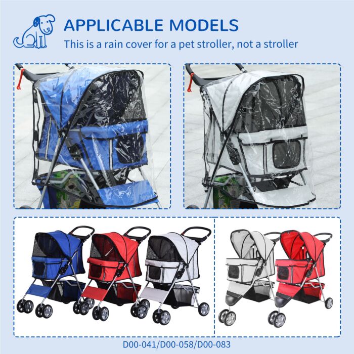 Pawhut Dog Stroller Rain Cover, Cover For Dog Pram Stroller Buggy W/ Rear Side Entry, Grey